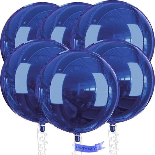 PartyWoo Navy Blue Foil Balloons 6pcs 32 Inch Large Round Foil Big Giant 4D Jumbo Inflatable Mirror Ball Mylar Balloons for Graduation Men Birthday Baby Shower Space Themed Party Decorations