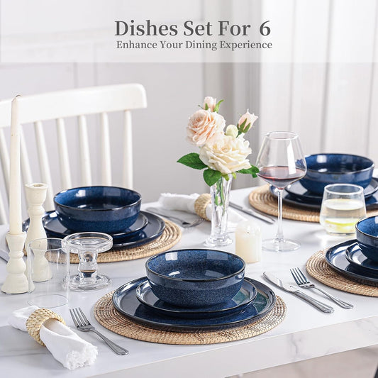 Dinner Plates Set of 6: Ceramic 10.7 Inch Handmade Reactive Glaze Stoneware Plate for kitchen, Modern Dinnerware Plates, Microwave & Dishwasher Safe, Scratch Resistant (Blue)