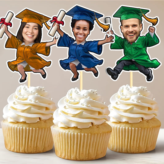Personalized Graduation Cupcake Toppers 2025 - Custom Face Cutout, Mini Graduation Cake Topper For Boys Girls, Christmas Decorations 2025 Cupcake Toppers