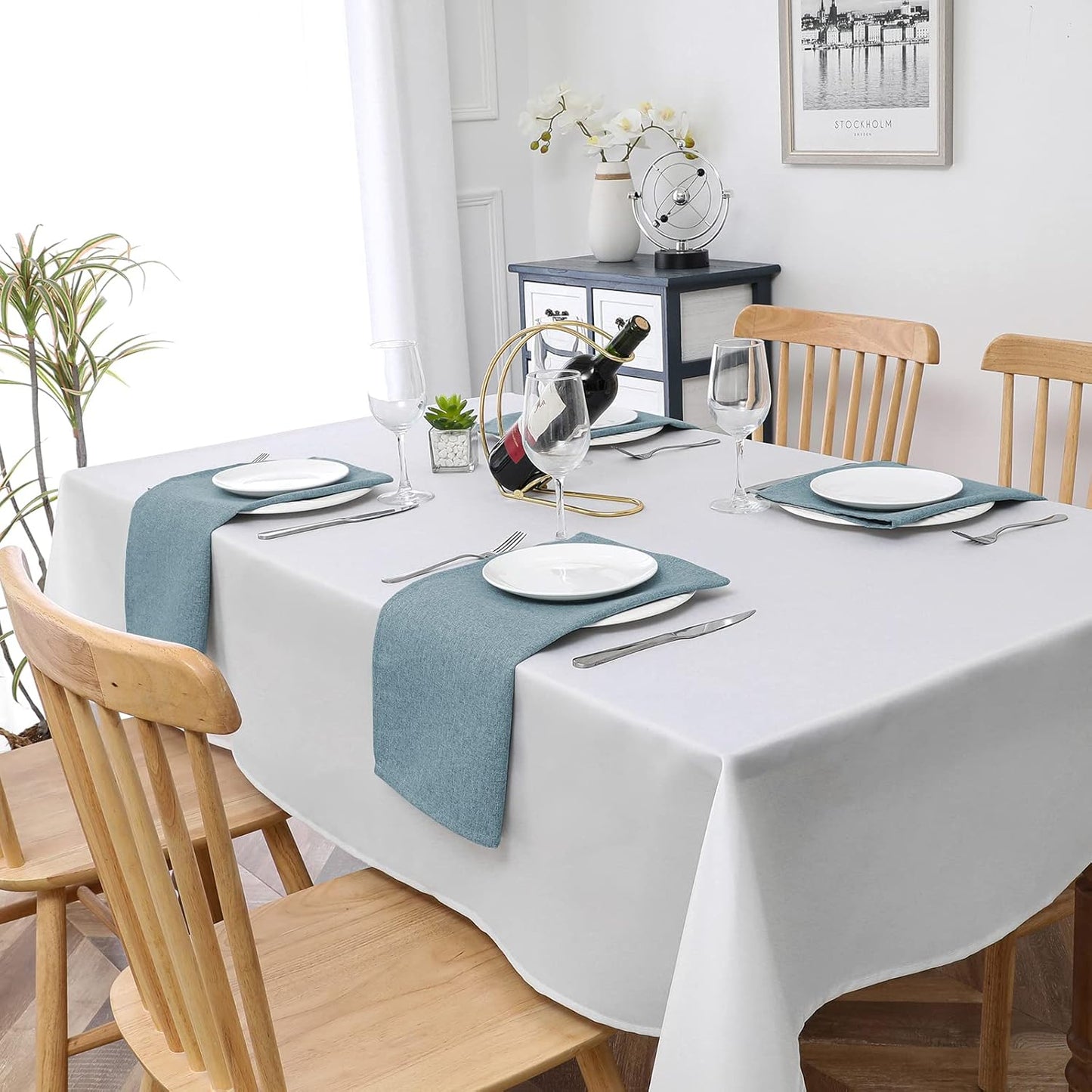 H.VERSAILTEX Linen Textured Cloth Napkins Set of 12 (18" X 18") Linen Textured Dinner Napkins Waterproof Extra Soft Thick Durable Reusable Napkins with Hemmed Edges, Heather Stone Blue