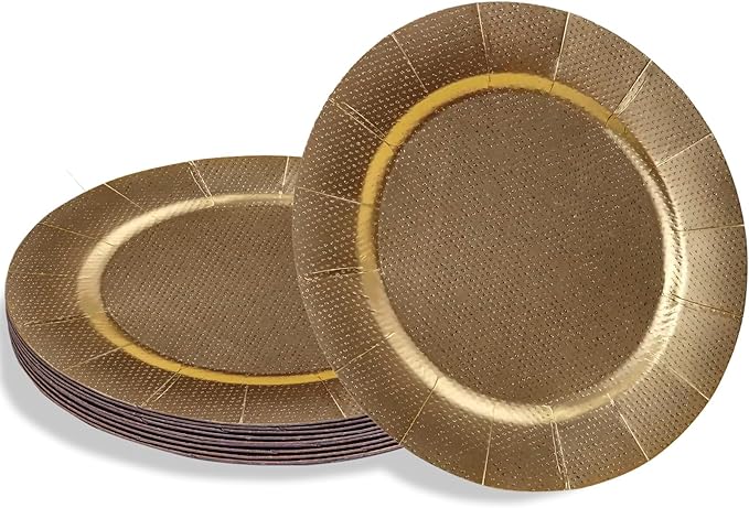Silver Spoons Gold with Glitz Design Charger Disposable Paper Plates - 13" (Pack of 10) - Perfect for Weddings, Parties & Special Occasions