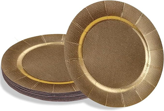 Silver Spoons Gold with Glitz Design Charger Disposable Paper Plates - 13" (Pack of 10) - Perfect for Weddings, Parties & Special Occasions