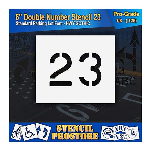 Pavement, Curb, and WheelStop Stencils - 6 inch Double Number Stencil - (23) - 6" x 9" x 1/8" (128 mil) - Pro-Grade