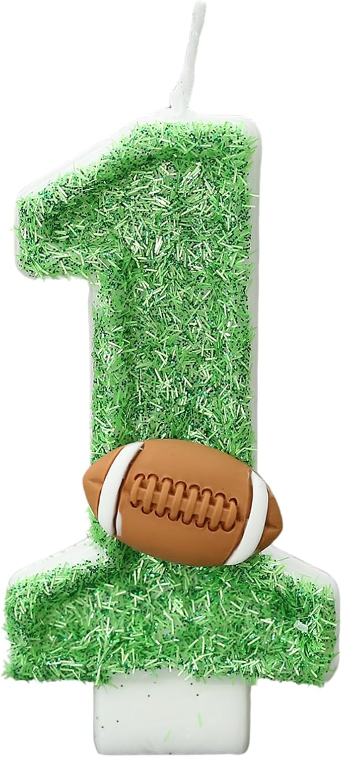 Football Birthday Number Candles for Cake Green Number 1 Candle 1st Football Cake Topper Cupcake Topper for Football Birthday Party Decorations Supplies Favors