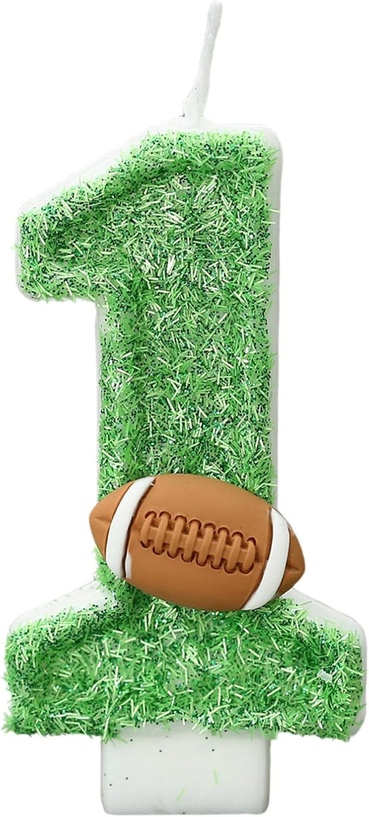 Football Birthday Number Candles for Cake Green Number 1 Candle 1st Football Cake Topper Cupcake Topper for Football Birthday Party Decorations Supplies Favors