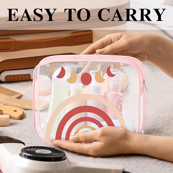 Cunno 6 Pcs Makeup Bags Gifts for Women Preppy Boho Smile Face Flamingo Clear Makeup Bags Cosmetic Transparent PVC Travel Toiletry Organizer for Birthday Party Favor(Boho Style)
