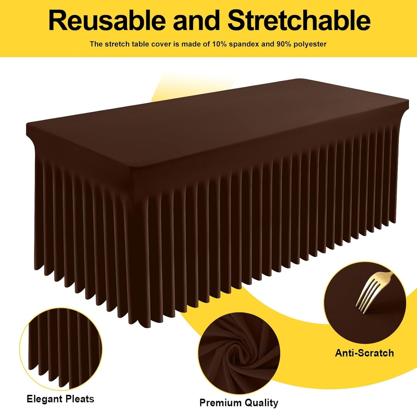Smiry Spandex Tablecloth 2 Pack, Elastic Fitted Stretch Tablecloth for 6FT Rectangle Tables, Waterproof Washable Table Cover Skirt for Wedding, Banquet & Parties (Coffee, 72Lx30Wx30H Inch)