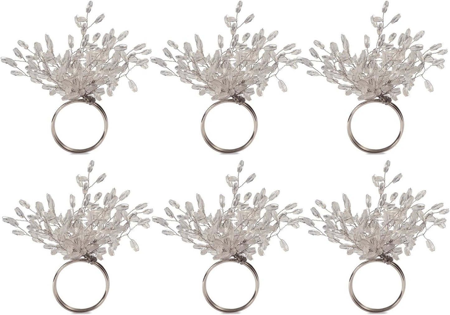 DII Christmas Thanksgiving Holiday Tabletop Décor Collection Decorative Napkin Ring Holder Set, 4" Diameter, Silver Beaded Starburst, 6 Piece