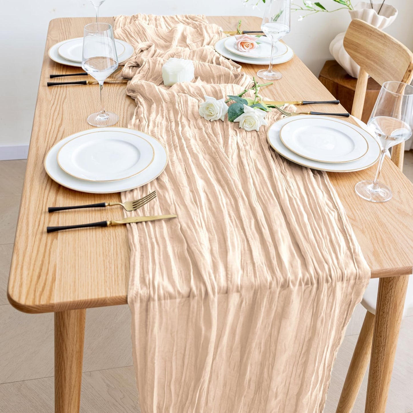 Wokceer Cheesecloth Table Runner 2 Pack 10FT Beige Boho Gauze Christmas Cheese Cloth Table Runner for Party Long Rustic Sheer Table Runners for Baby Bridal Shower Wedding Easter Table Decor