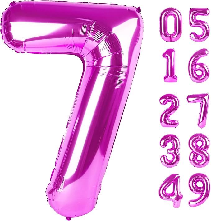 Rosy Purple 7 Balloon, Number Balloons 40 Inch, 7th Birthday Decorations for Girls Kids, Party Decoration for Women, Number 7 Balloon