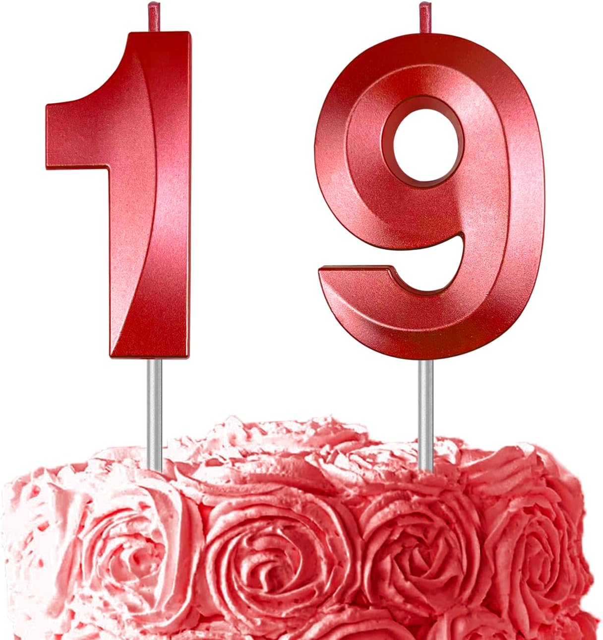 Red Number 19 Candles, 3D Diamond 2.76 Inch Cake Topper Birthday Candles for Wedding Anniversary Cake Decorations, Happy Birthday Party Decorations