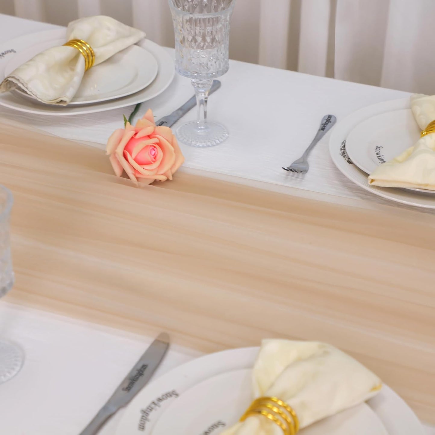 Snowkingdom Tan Table Runner, 10 FT Sheer Tulle Nude Cheesecloth Gauze, Boho Elegant Table Decoration for Home Party Wedding Birthday Baby Shower Christmas Holiday