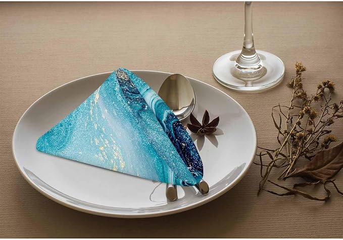 Blue Paint Gold Powder Cloth Napkins Set of 4 Soft Marble Swirls Agate Ripples Bright Ink Water Polyester Dinner Square Napkin for Family Restaurant Weddings Parties 18 x 18 inch