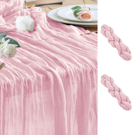Wokceer Cheesecloth Table Runner 2Pack 10FT Blushing Pink Christmas Boho Gauze Fall Cheese Cloth Table Runner for Party Easter Rustic Sheer Table Runners for Baby Bridal Shower Wedding Table