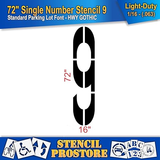 Pavement Stencils - 72 inch Single Number Stencil - 9-72" x 16" x 1/16" (63 mil) - Light-Duty