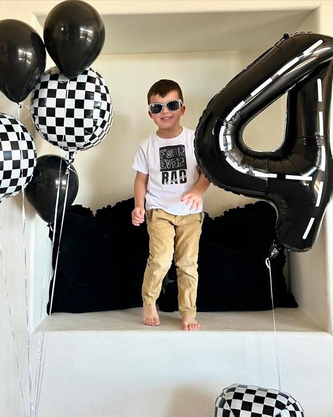 Race Car 4 Balloon, Number Balloons 40 Inch, 4th Black Party Decorations, Racecar Birthday Decorations Four Large Numbers for Party Decor, Number 4 Balloon