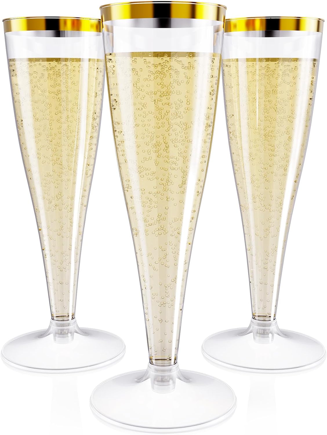 JOLLY CHEF 36 Count Plastic Champagne Flutes 4.5 oz Gold Rim Clear Disposable Toasting Glasses