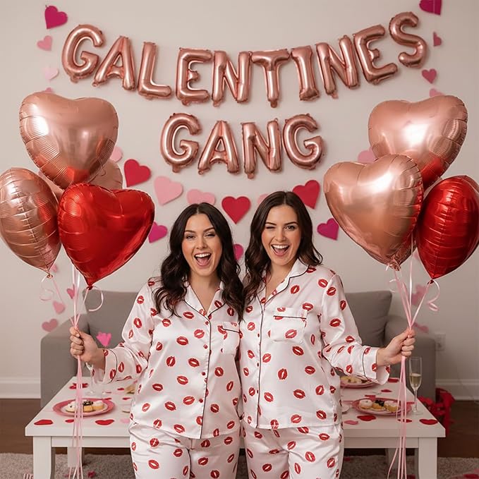 Galentine's Day Party Decorations Kit for Her & Rose Gold "GALENTINES GANG" & Red Heart LOVE Letter Foil Balloons for Women Girls BFF Valentine's Bestie Celebration Decorations