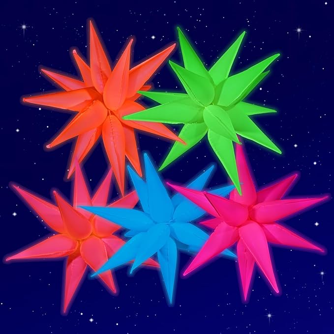 Mega-L Glow in The Dark Party Supplies, 5 Pcs Neon Explosion Star Balloons Kit, Neon Party Decorations, DIY Neon Balloon with 12 point Cone Balloons for Arches Birthday Wedding Carnival