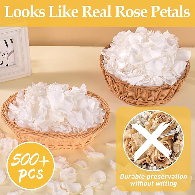 500+Pcs Dried Real White Rose Petals, Freeze Preserved Flower Petals 4.59oz for Valentine's Day Gifts Wedding Party Decor, Flower Girl, Dinner table Centerpieces, Bridal Shower, Flower Confetti 130g
