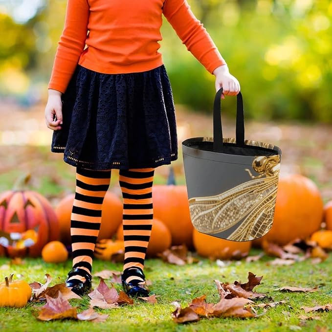 Halloween Candy Bucket - Gold Exquisite Dragonfly Trick Or Treat Candy Bag, Gift Bag for Party Favor Supplies