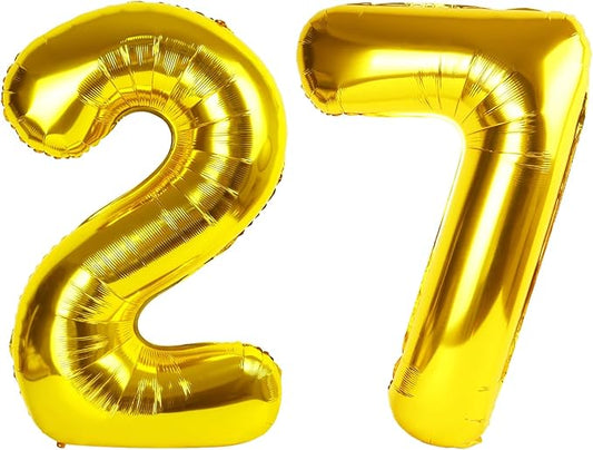 Gold Number 27 Balloon 40 inch, 27 Number Balloons, 27th Gold Birthday Decorations, 27 Year Old Women Men Golden Party Supplies