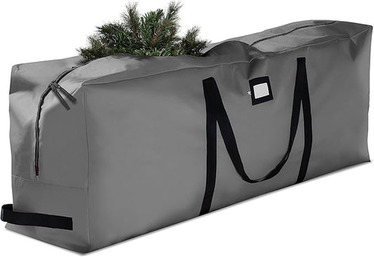 ZOBER 600D Oxford Fabric Large Christmas Tree Storage Bag - Fits 9 Ft Artificial Trees - Tear Proof Waterproof Christmas Tree Bag For Storage Box For Xmas - Strong, Durable Handles - Card Slot - Gray