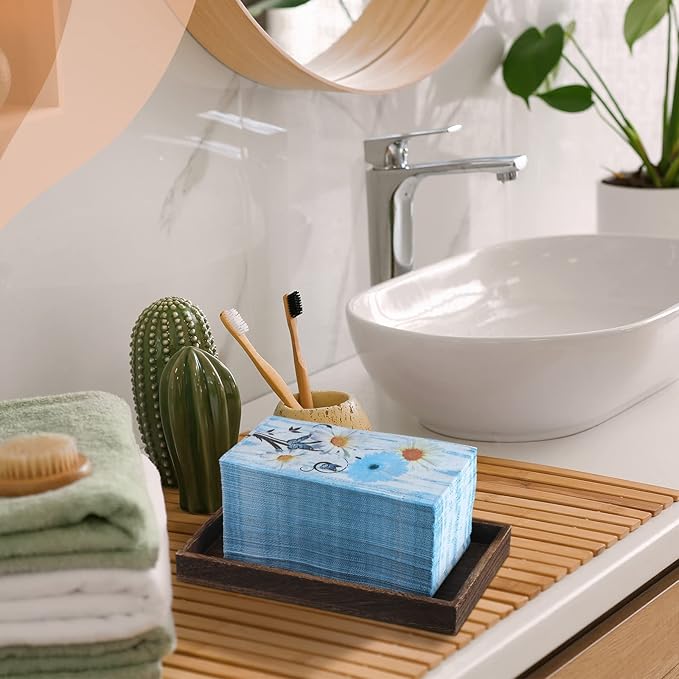 Karenhi 200 Pcs Blue Floral Napkins 2 Ply Daisy Disposable Hand Towels for Bathroom Flower Disposable Napkins Summer Decorative Disposable Napkins Paper Hand Towel for Baby Shower Birthday Party
