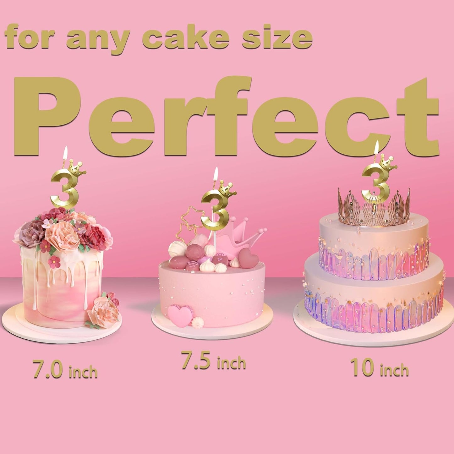 The Number 3 Gold Birthday Candles for Cake is Beautiful Number Candles for 3rd Birthday Decorations for Boys and Girls (Gold-3, Crown)