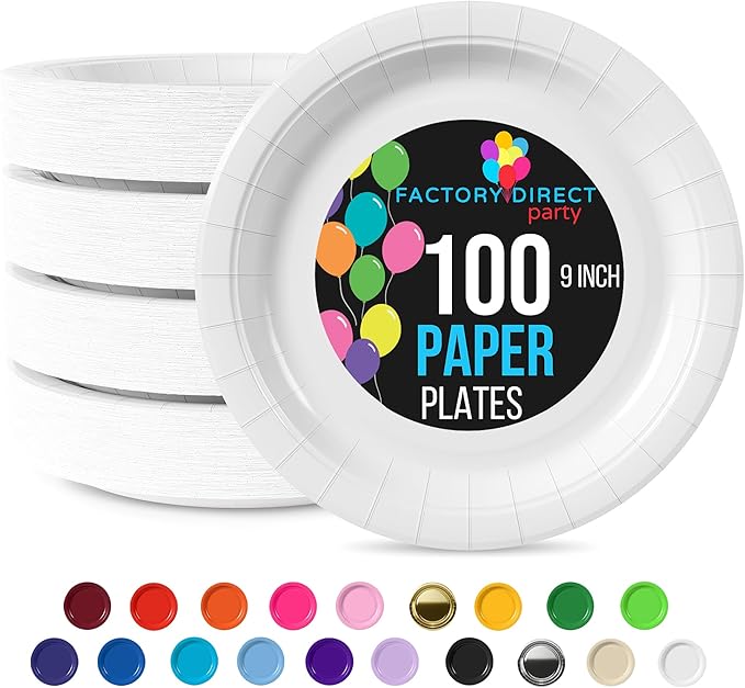 Exquisite Party Solids White Paper Plates Disposable Heavy Duty 9 Inch White Disposable Plates For Party 100 Pcs Heavy Duty Paper Plate 350 GSM, Birthday Supplies Plate Set