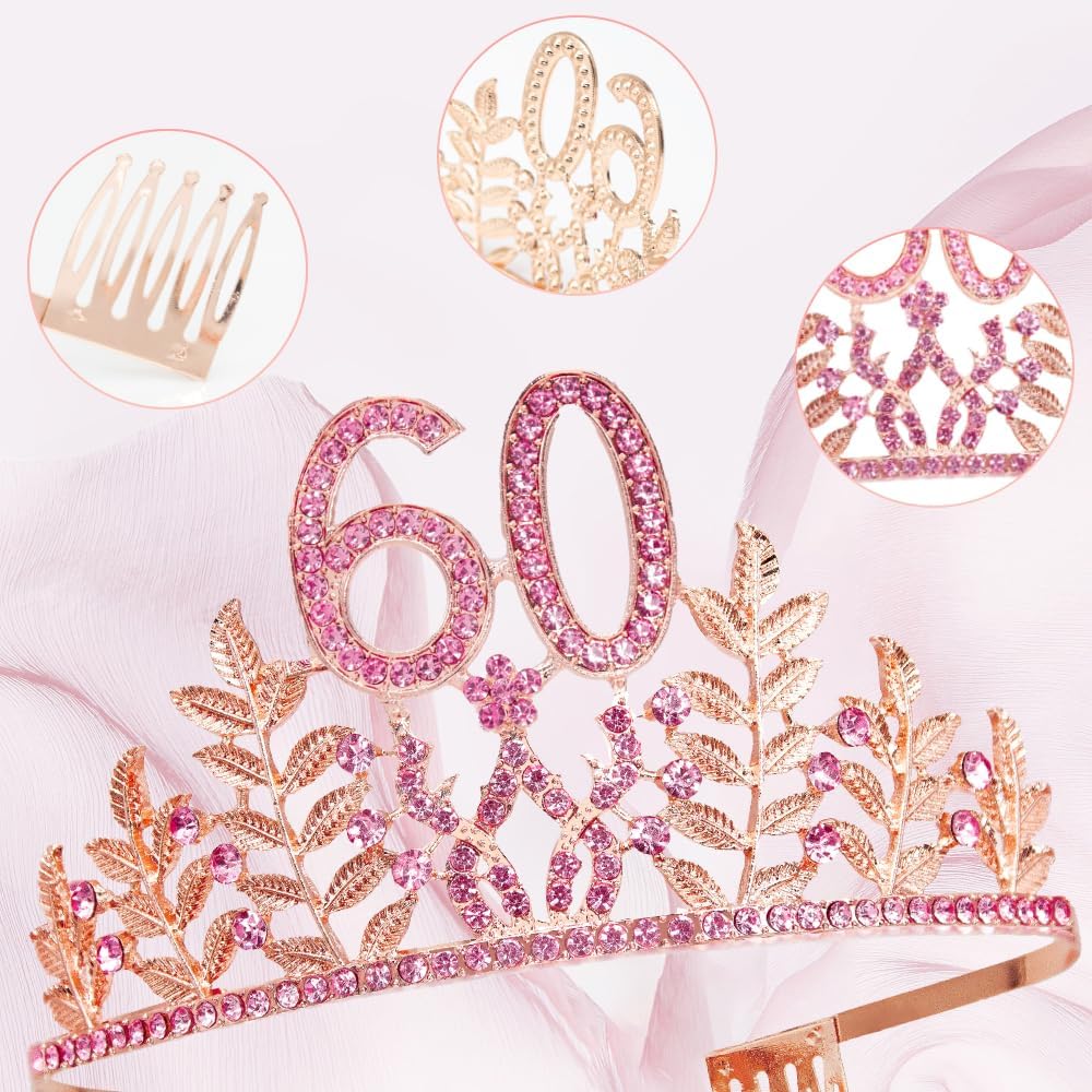 Birthday Sash Tiara Birthday Tiara Rhinestone Crown Rose Gold Birthday Queen Tiara Sash and Tiara for Women Birthday Decor Princess Tiara Cake Topper Crystals Hair Accessories for Party