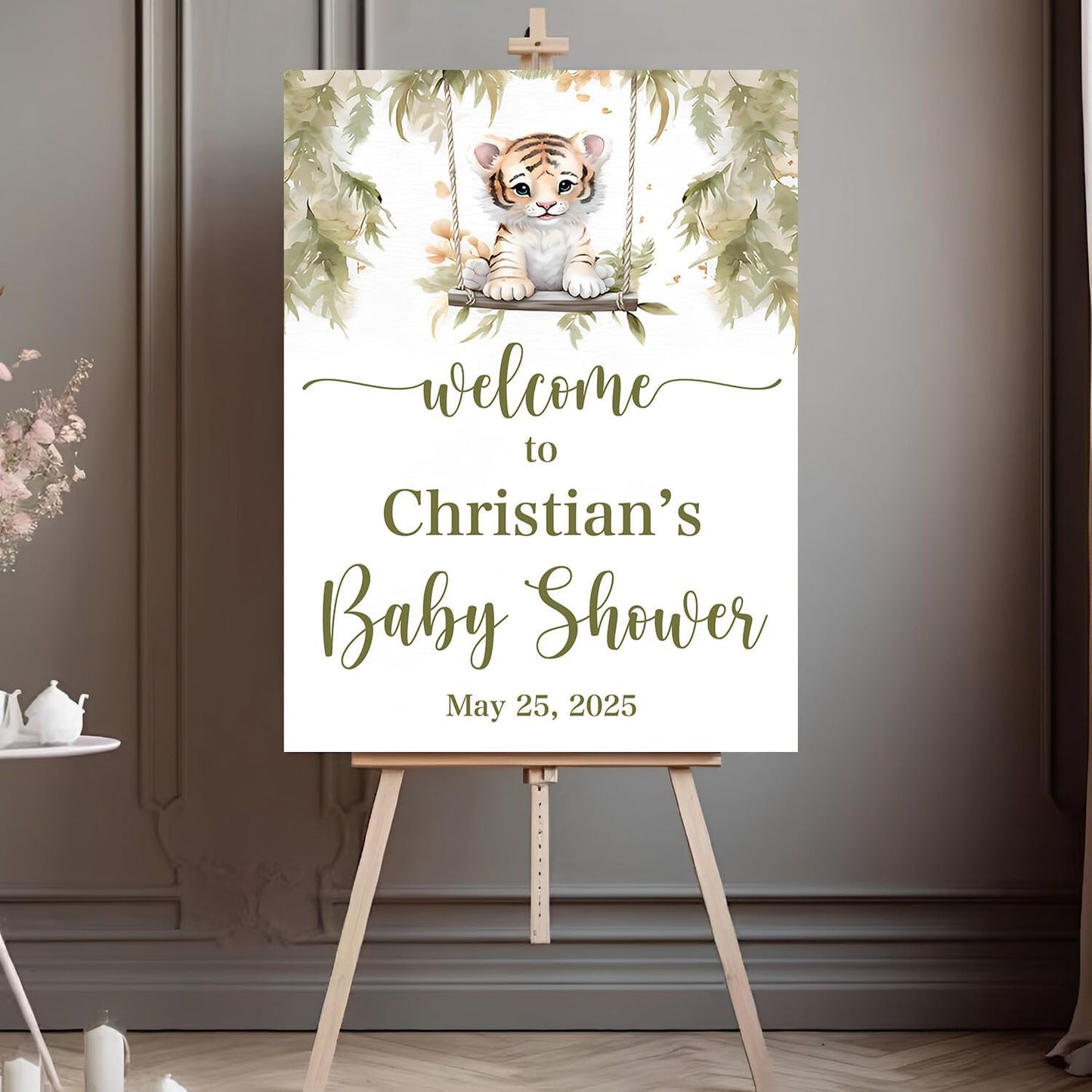 Personalized Baby Shower Welcome Sign, Tiger Baby Shower Welcome Sign, Safari Animals Baby Shower Sign, Baby Shower Welcome Sign With Stand, Wildflower Baby Shower Decorations