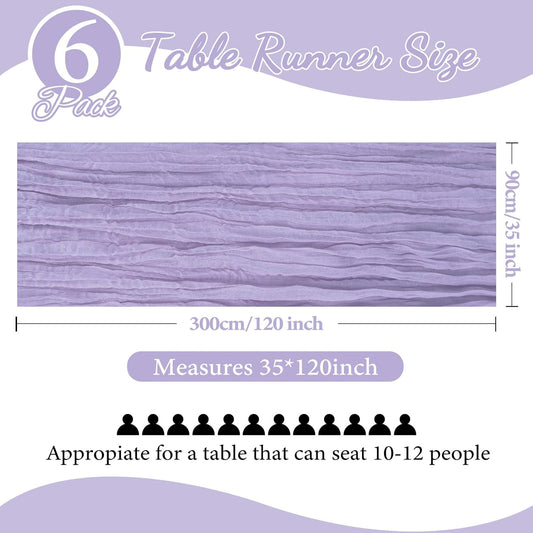 6 Pack 10FT Lavender Purple Cheesecloth Table Runner 35x120 Inch Gauze Rustic Boho Table Runner Cheese Cloth for Wedding Decor Birthday Party Bridal Baby Shower Table Centerpiece Decoration