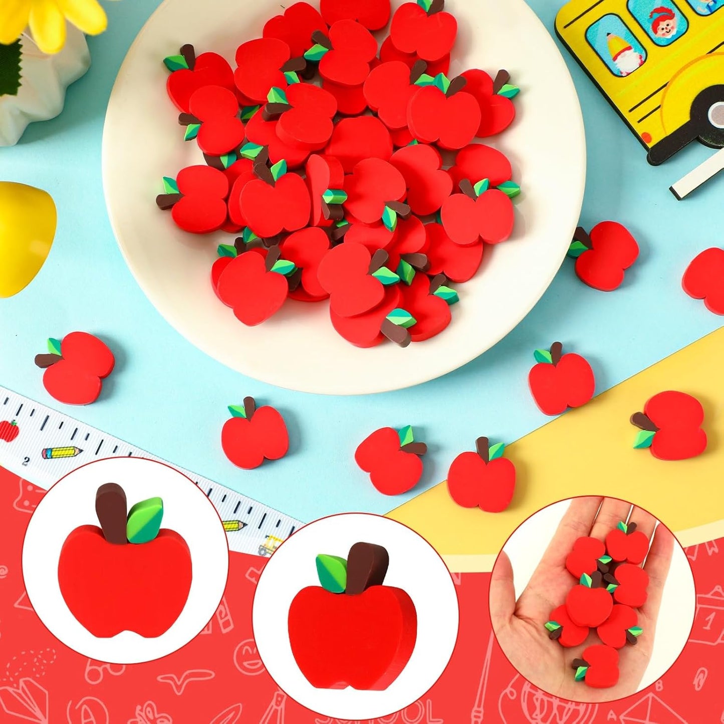 80pcs Red Apples Polymer Clay Ornaments, Welcome Back to School Table Scatters A-pple Vase Filler for Arts Crafts Decorations Classroom Counting Teacher Supplies Stationary Party Favors