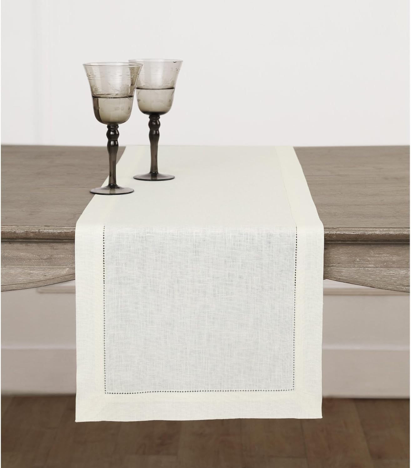 Solino Home Linen Ivory Table Runner 120 Inches Long - 100% Pure Linen 14 x 120 Inch Table Runner for Fall, Autumn, Thanksgiving, Christmas - Classic Hemstitch