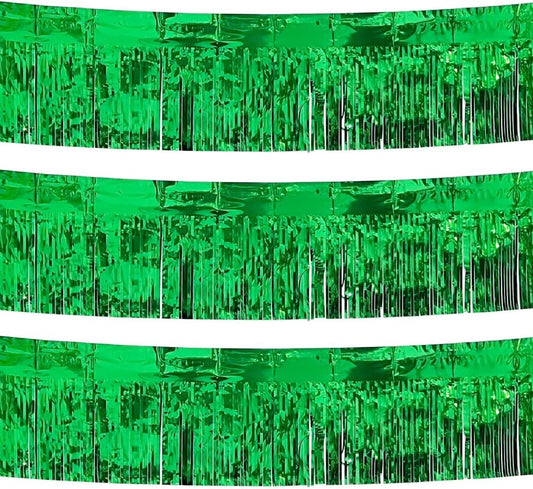 3 Pack Total 30 Feet Green Foil Fringe Garland Metallic Wall Hanging Drapes Tassel Skirting Tinsel Streamers Decorations for Parade Float Trailer Mardi Gras Party Birthday St. Patrick's Day