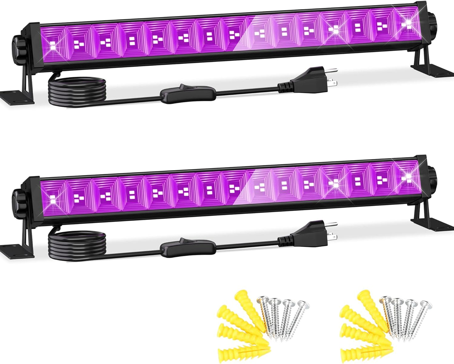 2 Pack LED 42W Black Lights, Blacklight Bars with Plug+Switch+6ft Cord, Light Up 24x24ftx4, Blacklight for Glow Party, Fluorescent Poster, Body Paint, Halloween Decorations, Bedroom, Stage