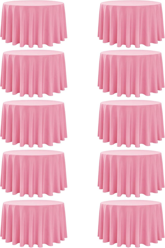 10-Pack Pink Round Tablecloths, 108 Inches, Stain-Resistant Polyester for 4-5 Ft Round Tables - Washable Table Covers for Weddings, Banquets, Birthday Parties, Events