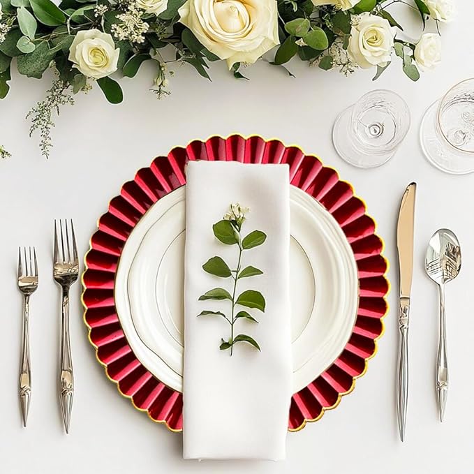 Red Charger Plates, 13 Inch Plastic Round Dinner Charger Plates for Wedding Party, Tabletop Decor. (Set of 6)