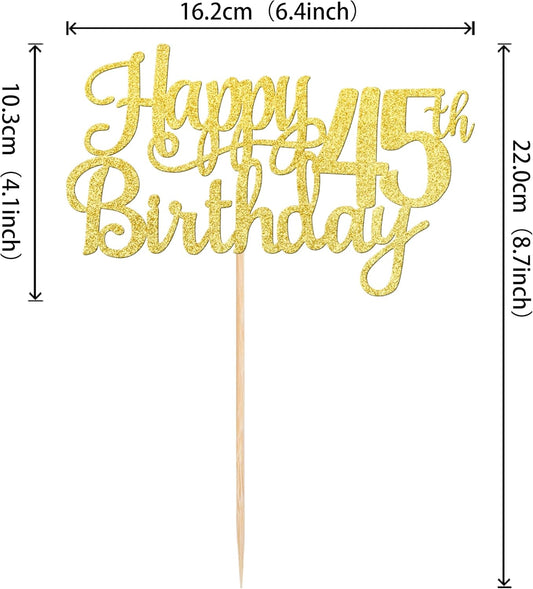 1 PCS Happy 45th Birthday Cake Topper Gold Glitter Cheers to 45 Years Birthday Cake Pick 45 Fabulous Cake Decoration for Happy 45th Birthday Theme Party Decorations Supplies