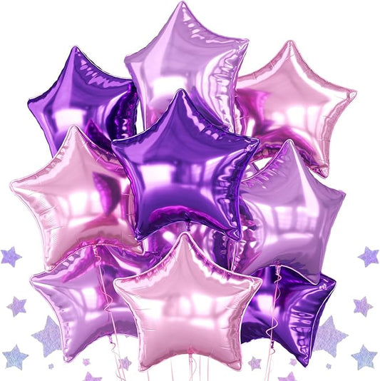 Purple Pink Star Foil Balloon, 10PCS Foil Stars Shape Balloons, 18 Inch Metallic Pink and Purple Stars Balloons for Helium Pentagram Balloon for Girls Birthday, Butterfly, Anniversary Party Decoration