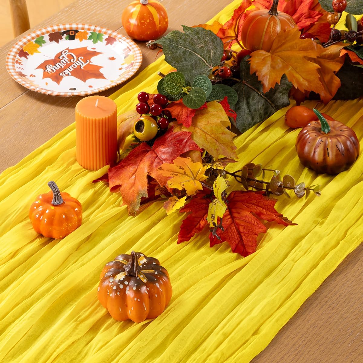 MLMC Yellow Table Runner 10ft Rustic Fall Cheesecloth Table Runner Gauze Cheese Cloth Centerpiece Decororations 35x120 Inches for Wedding Baby Shower Outdoor Picninc Decor