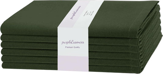 PurpleEssences Set of 6 Cloth Dinner Napkins 100% Cotton 18x18 Inch - Soft Durable Washable - Ideal for Farmhouse Party Fall Thanksgiving - Perfect Everyday Use Table Linen - Olive Green