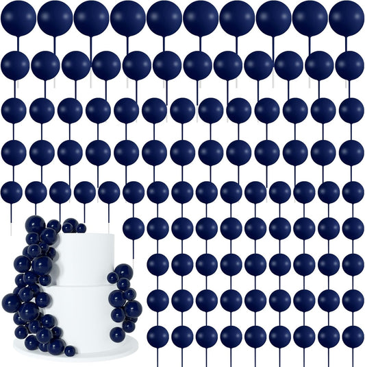 138 Pcs Blue Balls Cake Topper Decorations Balloon Cupcake Toppers Foam Multisize Cake Topper Balls for Birthday Party Wedding Anniversary