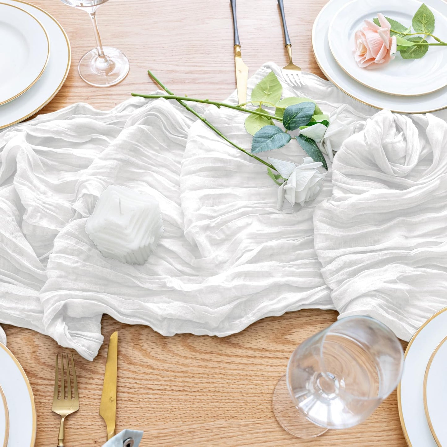 Wokceer Cheesecloth Table Runner White Christmas 4Pack 10FT Ivory Boho Gauze Cheese Cloth Table Runner for Party Long Rustic Sheer Table Runners for Baby Bridal Shower Wedding Easter Table Decor