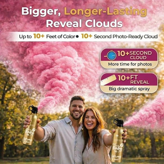 Gender Reveal Smoke Bombs Set – 2 Pack Gender Reveal Fire Extinguisher Spray (Pink, 150g Each) – Non-Toxic Cornstarch Cloud for Baby Girl Reveal Party Ideas, Pregnancy Announcement – Stickers Included