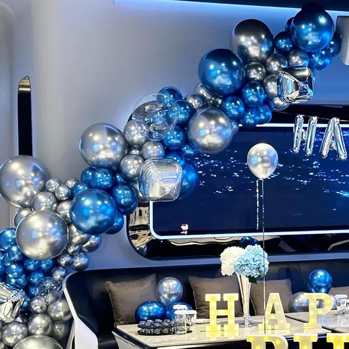 90pack Metcllic Blue Balloons Different Size 18/12/10/5 Inch Metcllic Blue Balloon Garland Arch Kit for Graduation, Wedding, Birthday, Valentine's Day Party Decorations