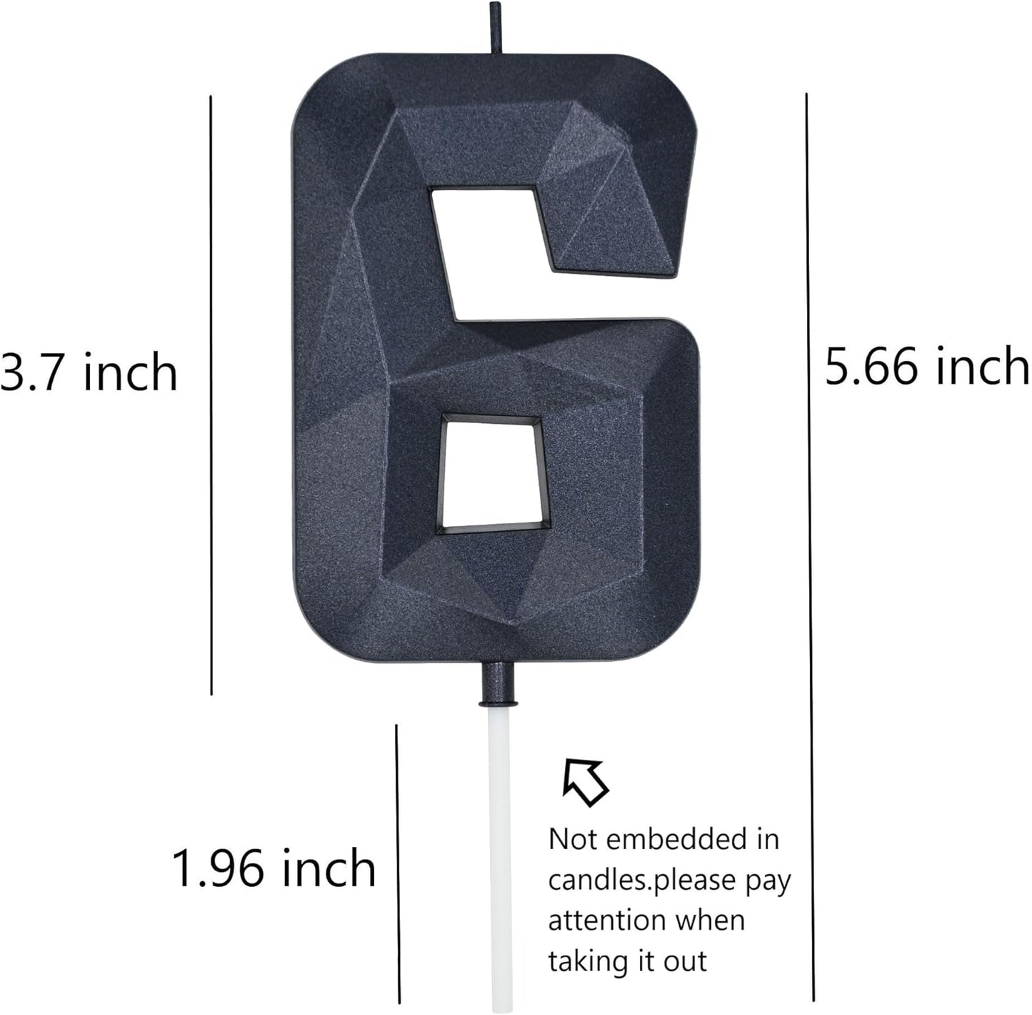 DERVENTA Large Birthday Candle Number 3D Black 3.7 inch Party Celebration Anniversary Decoration Cake Topper 1 Piece (Number 6 Black)