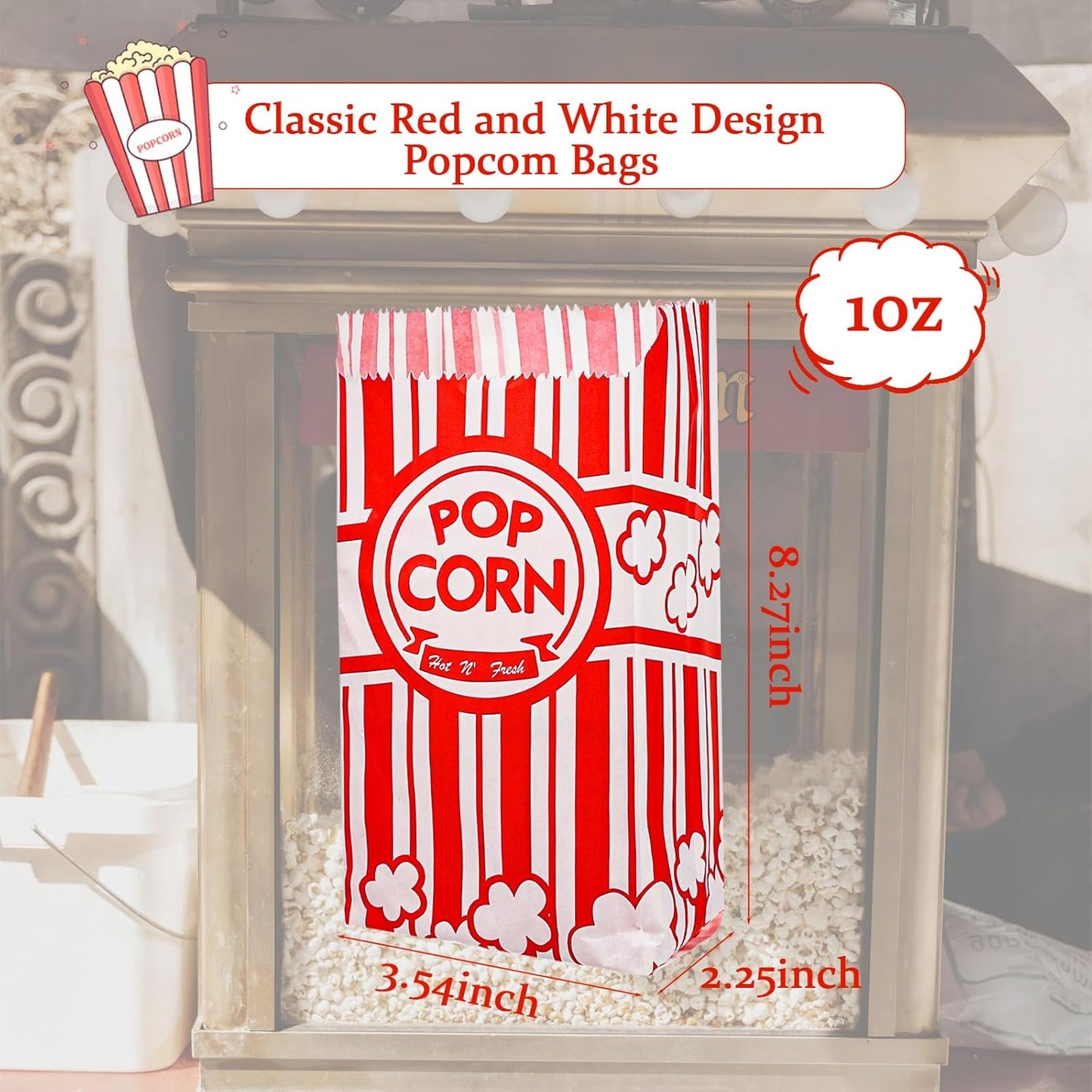 500 Pieces Paper Popcorn Bags - 1 oz Popcorn Bags Individual Servings for Party, Movie Night Supplies, Machine Small Mini Pop Corn Bag Container Bulk Holder Carnival