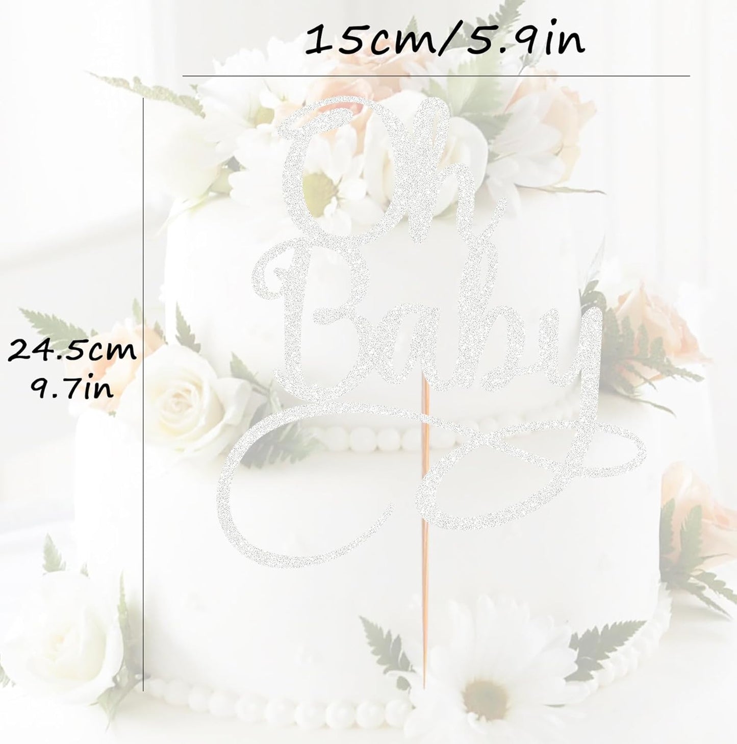 Oh Baby Cake Topper - Silver Glitter Baby Birthday Party Cake Decoration Supplies, for Baby Shower/Gender Reveal Party Photo Booth Props